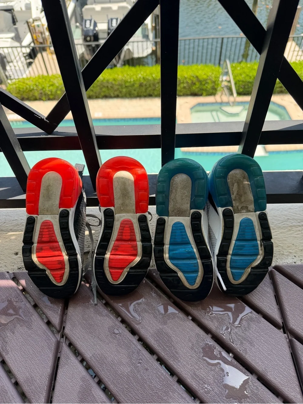 Pair of Nike 270 Sneakers - Gray with Red & White with Blue